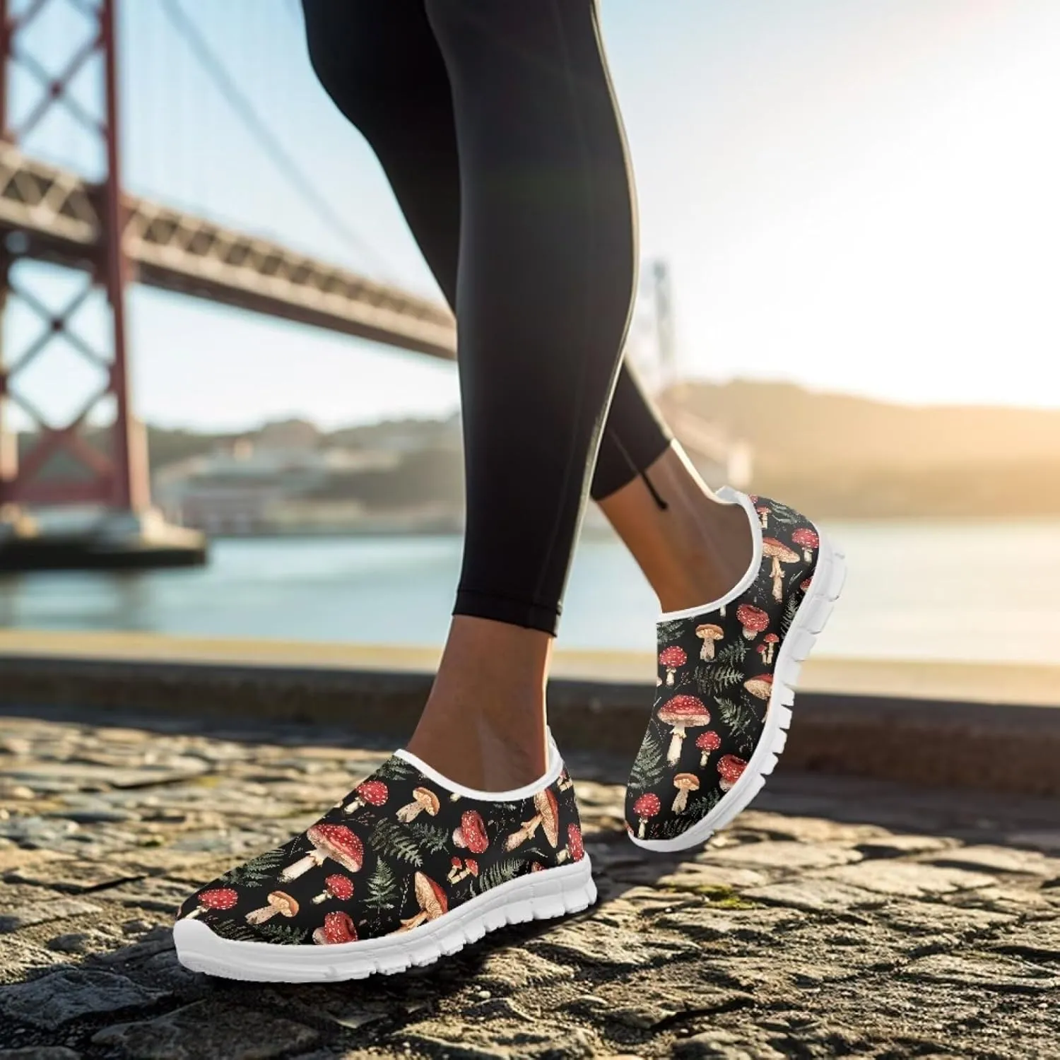 Howilath Hummingbird & Mushroom Slip on Shoes Women Casual Sport Shoes No Laces Running Sneakers with EVA Sole