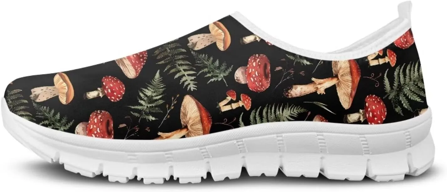 Howilath Hummingbird & Mushroom Slip on Shoes Women Casual Sport Shoes No Laces Running Sneakers with EVA Sole