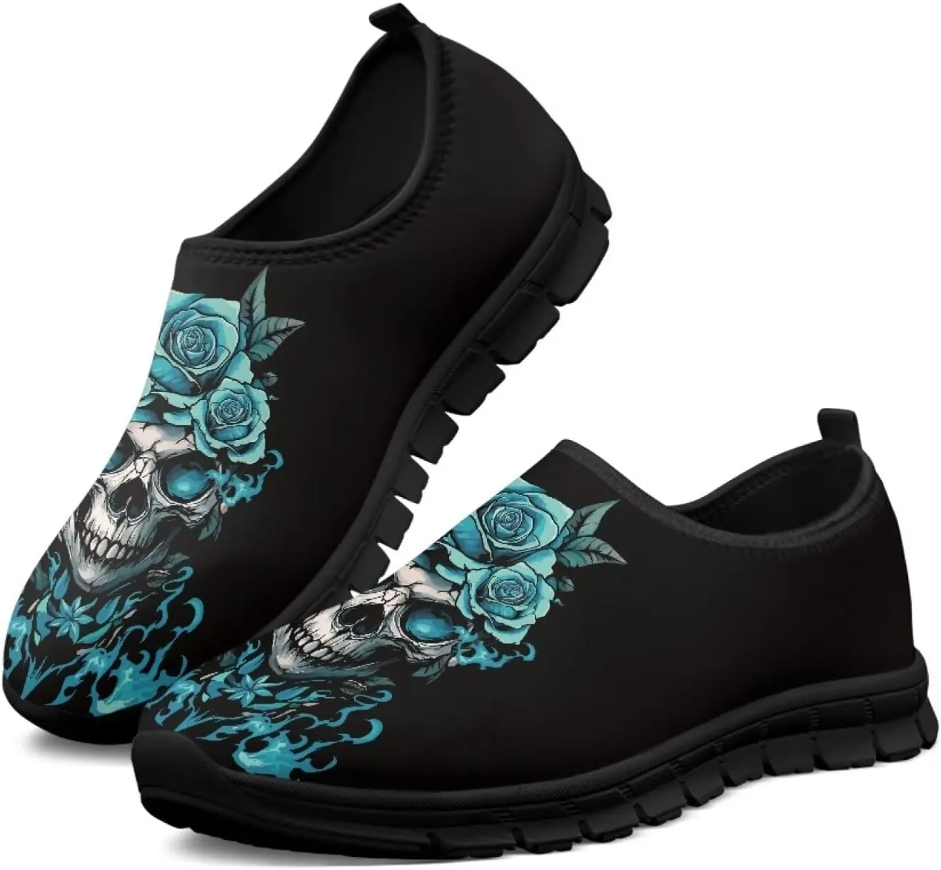 Howilath Skull Print Slip on Shoes for Men Casual House Shoes Running Sneakers Hands Free Shoes with Anti-Slip Sole