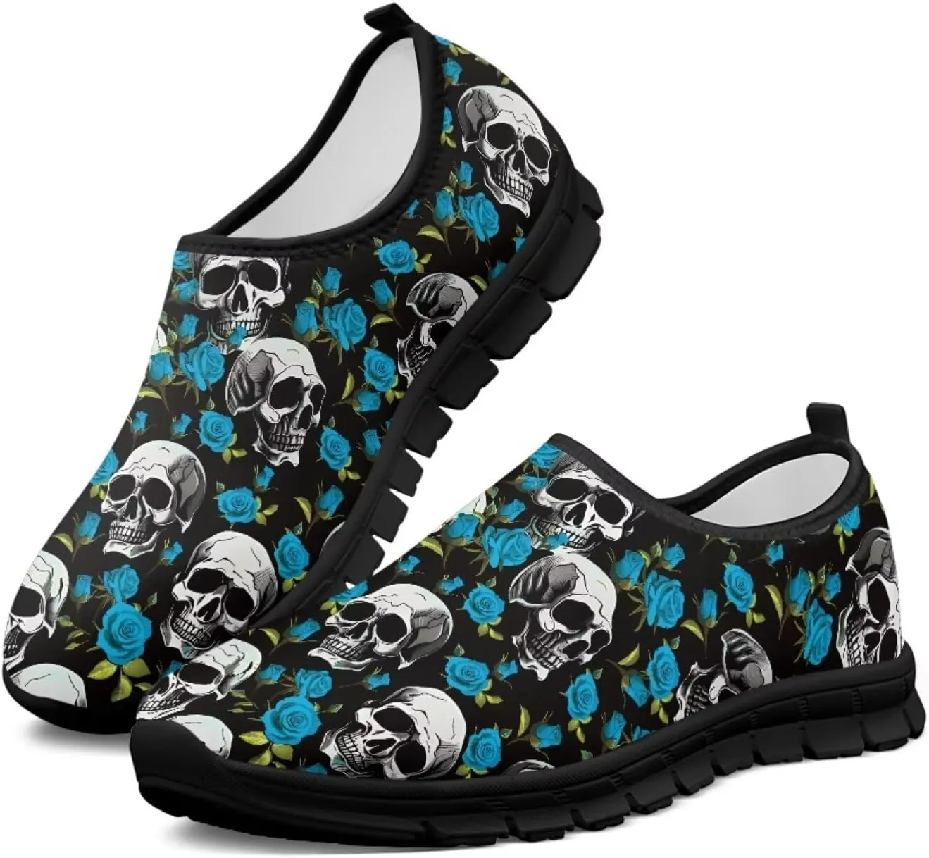 Howilath Skull Print Slip on Shoes for Men Casual House Shoes Running Sneakers Hands Free Shoes with Anti-Slip Sole