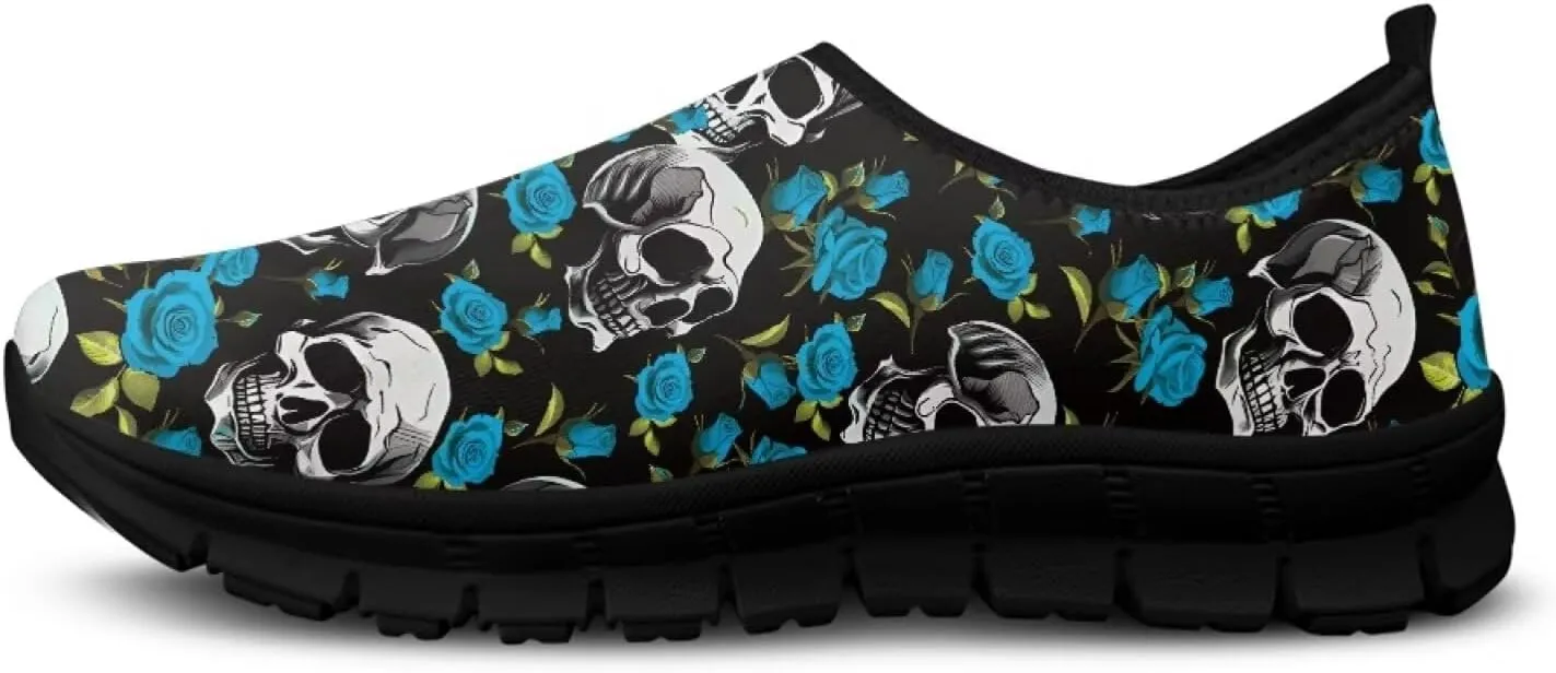 Howilath Skull Print Slip on Shoes for Men Casual House Shoes Running Sneakers Hands Free Shoes with Anti-Slip Sole