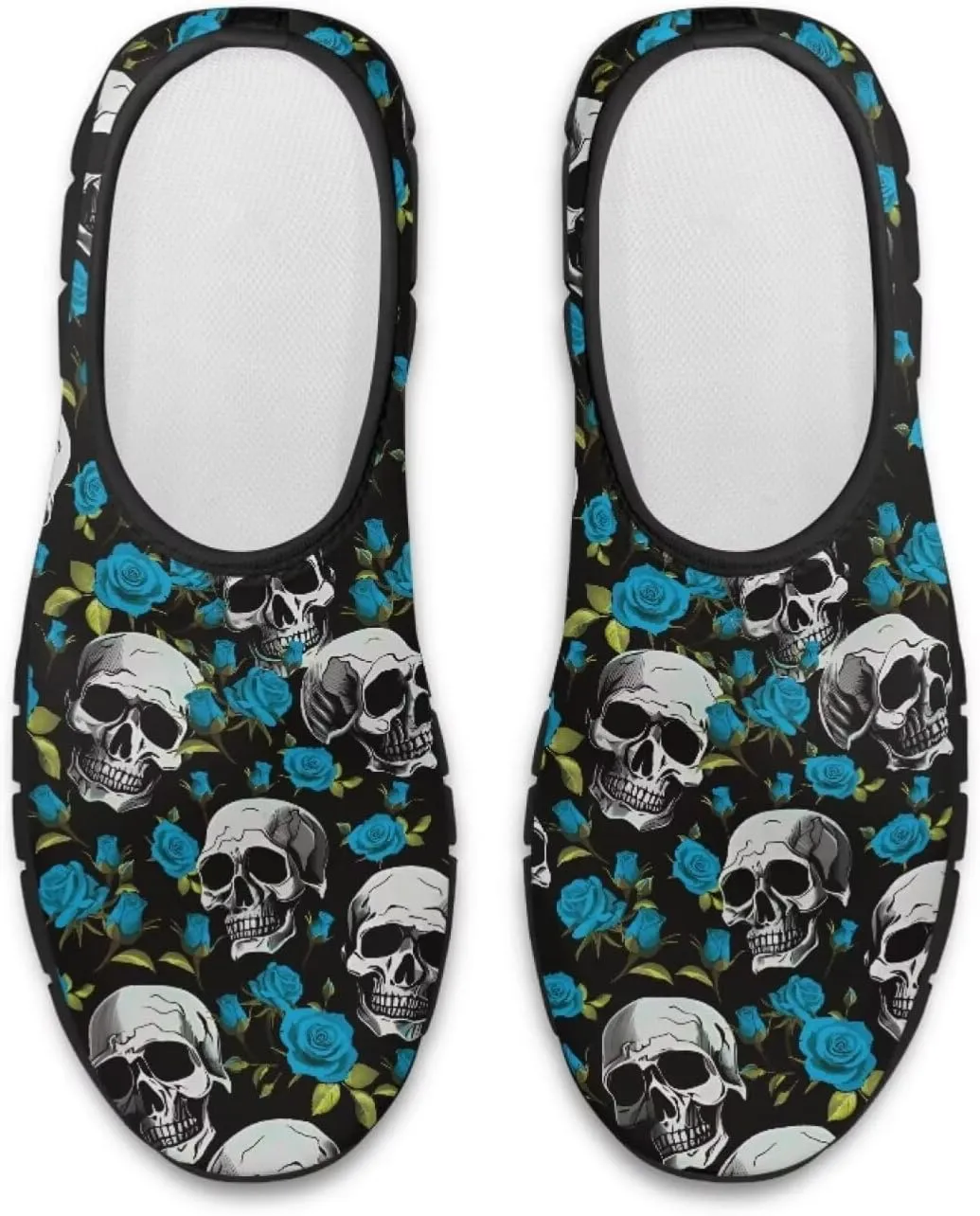 Howilath Skull Print Slip on Shoes for Men Casual House Shoes Running Sneakers Hands Free Shoes with Anti-Slip Sole