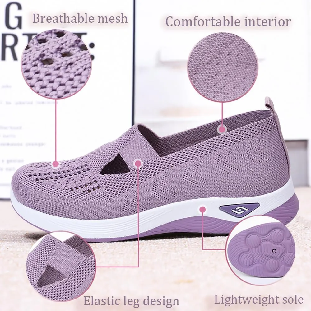 Hrtesus Enjerr Orthopedic Shoes Womens, Comfortable Breathable Knitted Sneakers, Slip On Orthopedic Walking Shoes
