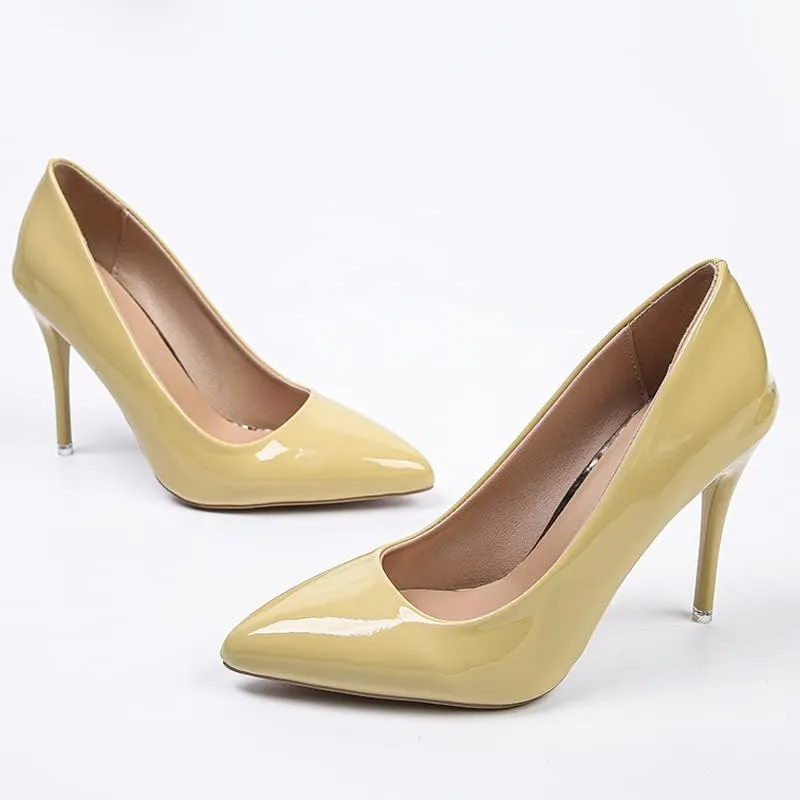 HuangTaiJi Qing Women's Fashion Stiletto Heels Shoes Simple Sexy Closed Toe High Heeled Slip-on Dress Pumps for Work