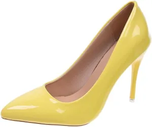 HuangTaiJi Qing Women's Fashion Stiletto Heels Shoes Simple Sexy Closed Toe High Heeled Slip-on Dress Pumps for Work