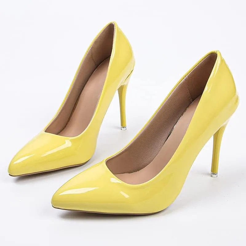 HuangTaiJi Qing Women's Fashion Stiletto Heels Shoes Simple Sexy Closed Toe High Heeled Slip-on Dress Pumps for Work