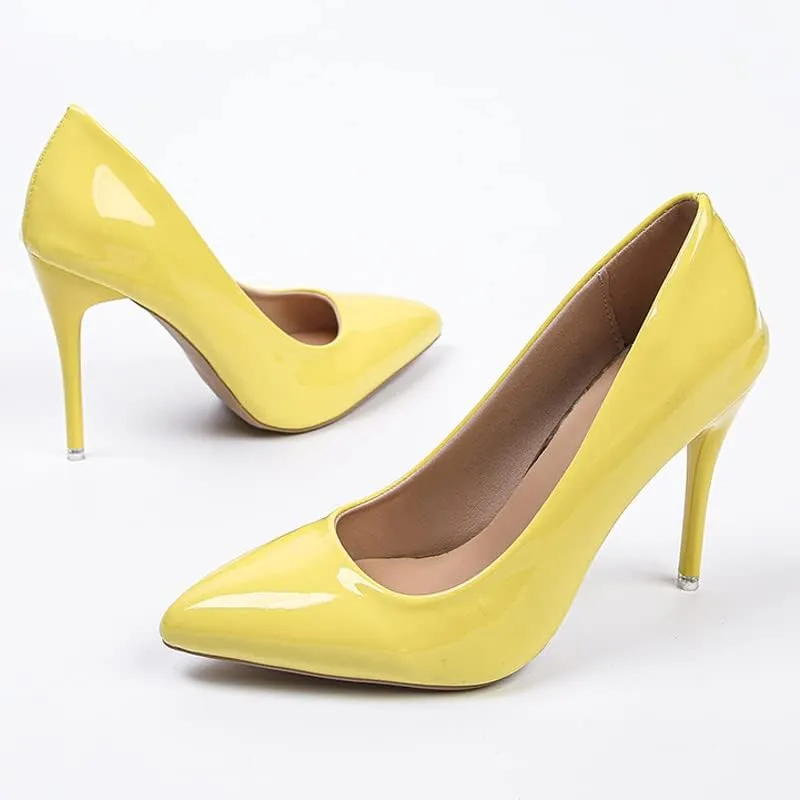 HuangTaiJi Qing Women's Fashion Stiletto Heels Shoes Simple Sexy Closed Toe High Heeled Slip-on Dress Pumps for Work