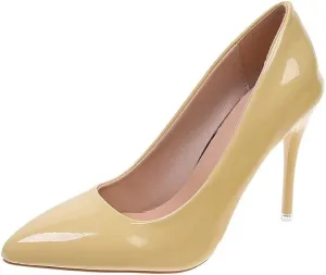 HuangTaiJi Qing Women's Fashion Stiletto Heels Shoes Simple Sexy Closed Toe High Heeled Slip-on Dress Pumps for Work