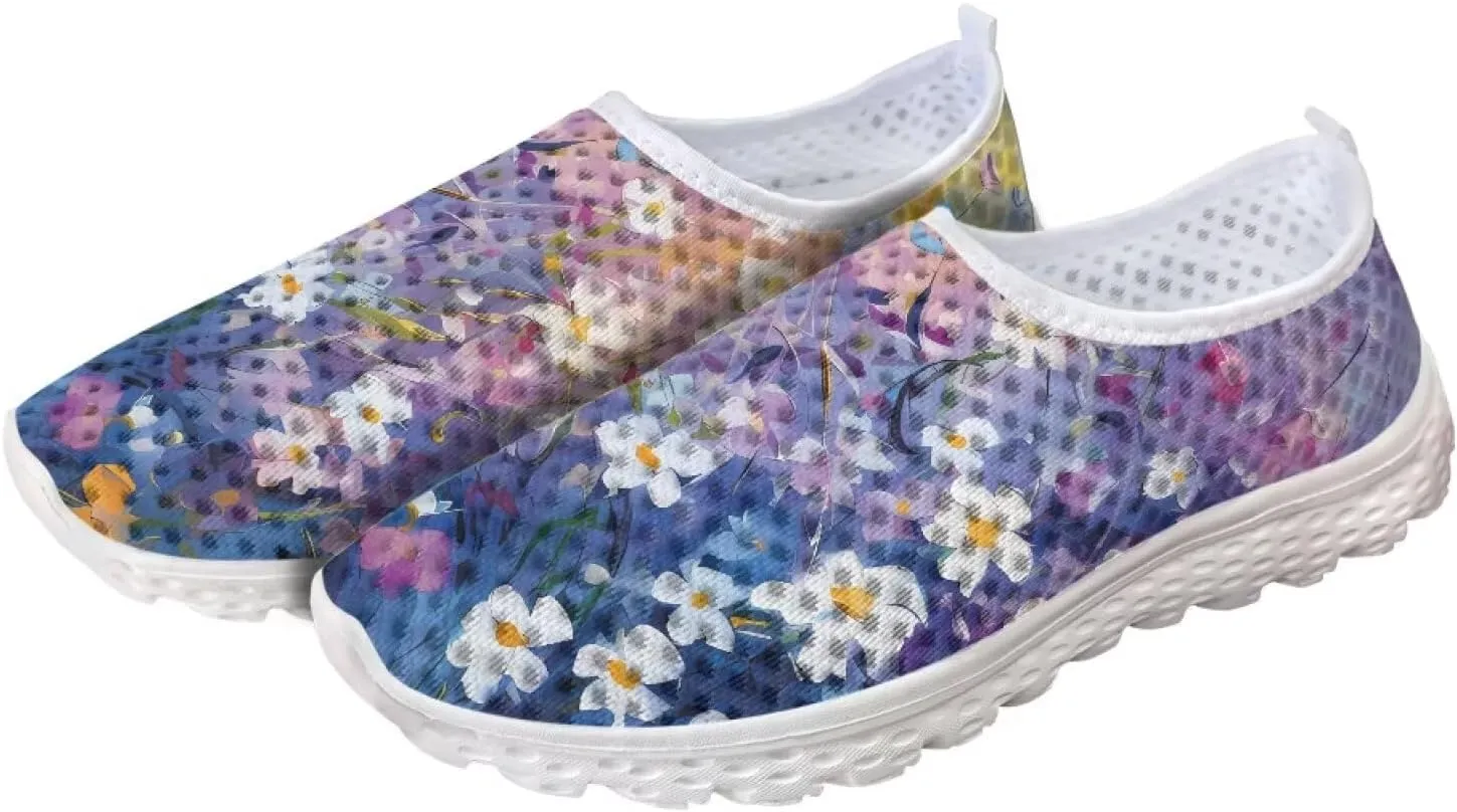 HUGS IDEA Women's Floral Mesh Slip on Shoes