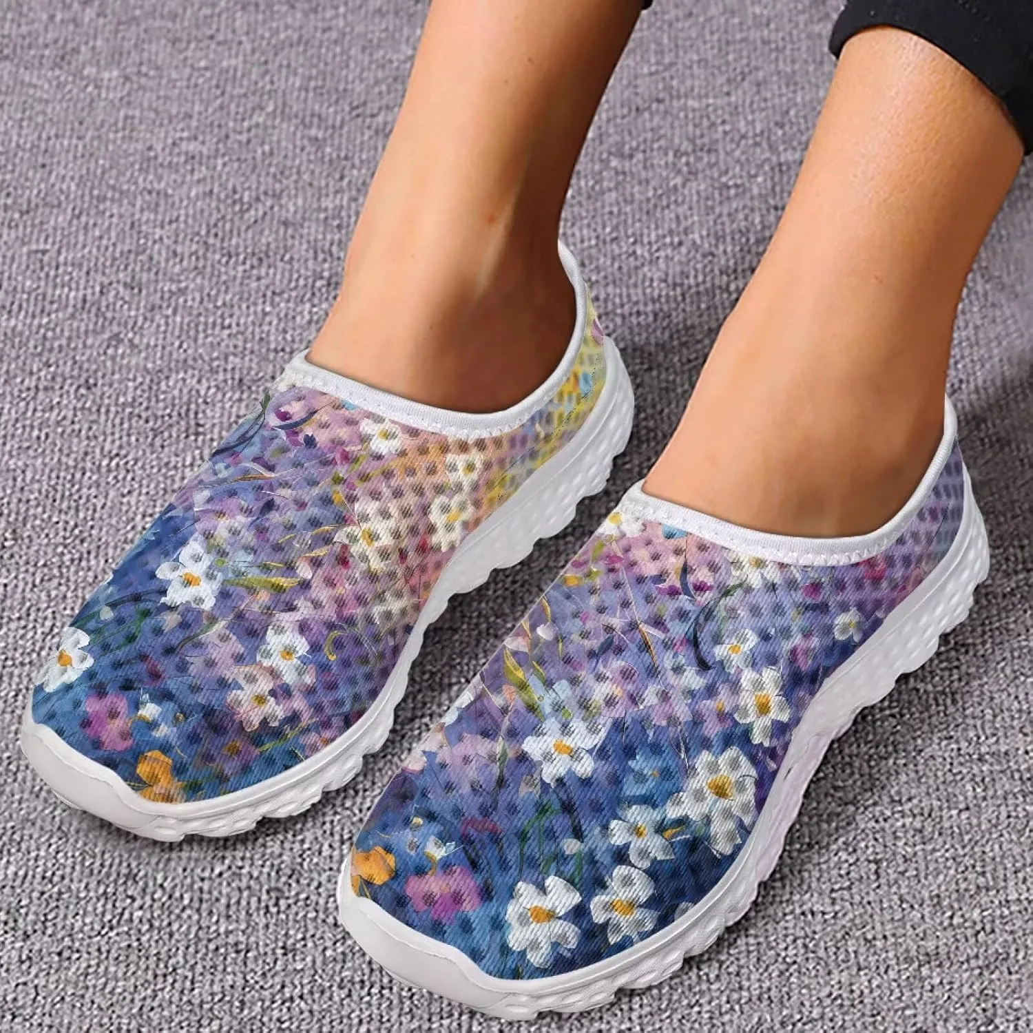 HUGS IDEA Women's Floral Mesh Slip on Shoes