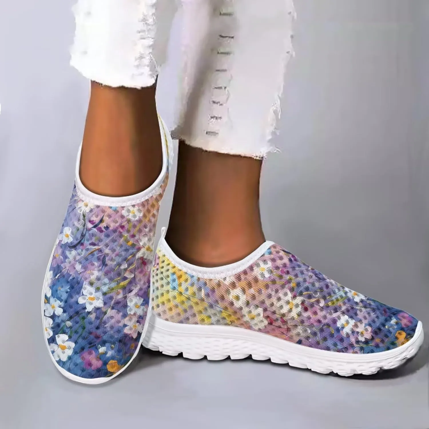HUGS IDEA Women's Floral Mesh Slip on Shoes
