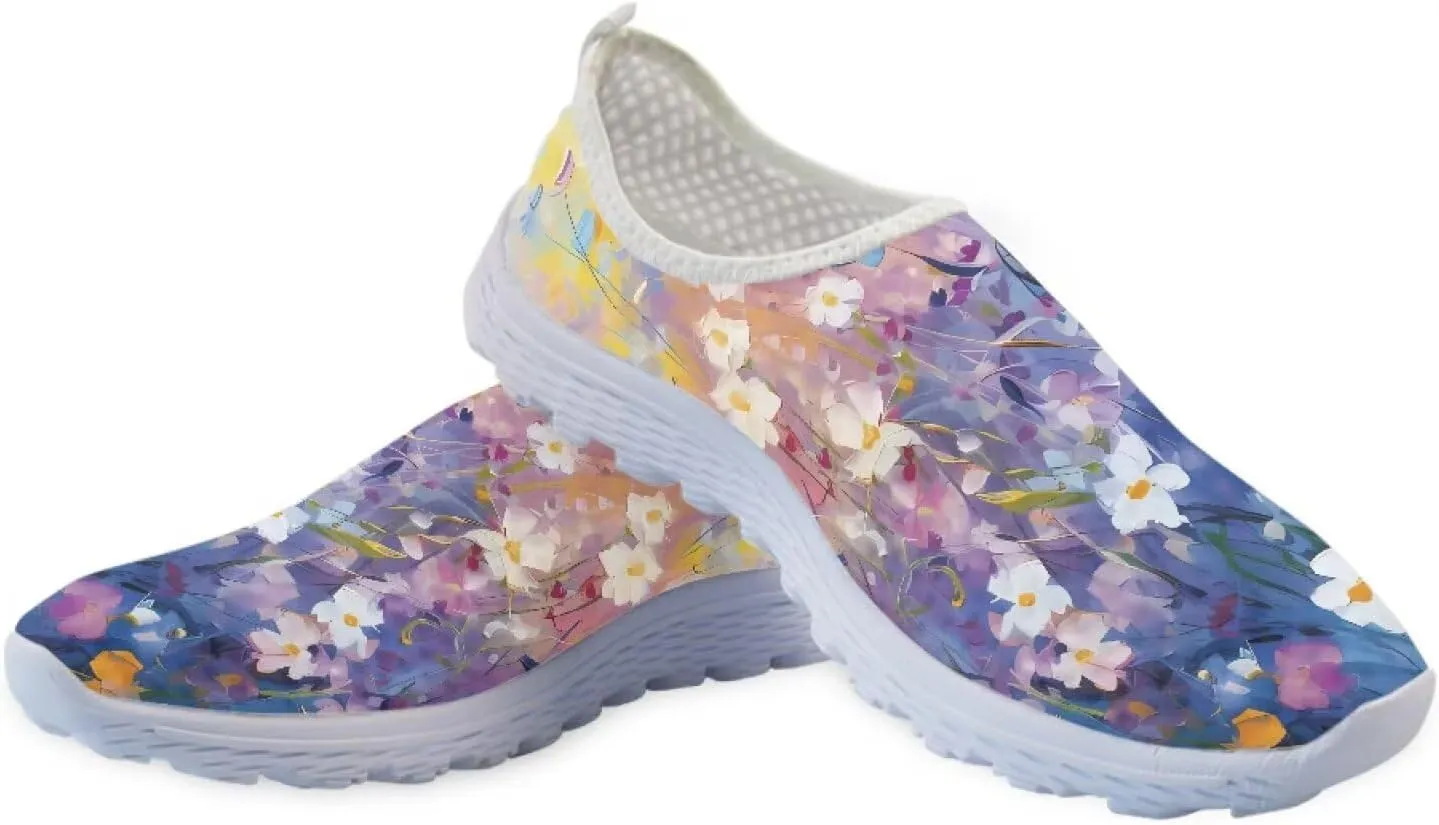 HUGS IDEA Women's Floral Mesh Slip on Shoes