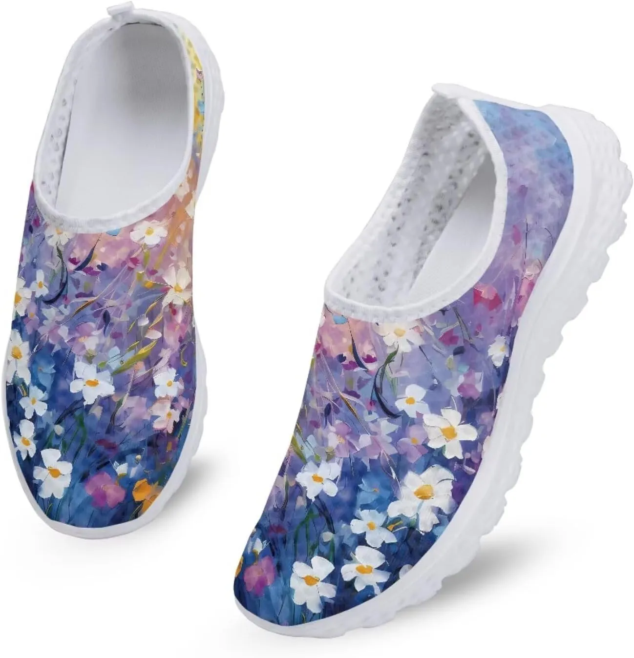 HUGS IDEA Women's Floral Mesh Slip on Shoes