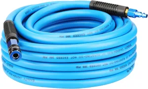 Hybrid Air Hose 3/8 In. x 50 ft, Lightweight, Flexible, Durable Air Compressor Hose with Aluminum Universal Quick Coupler and Industrial Plug, Blue