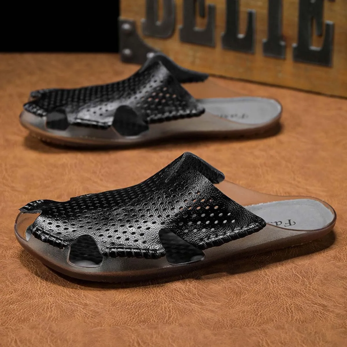 HYDLONGR Men's Women's Summer Light Weight Cowhide Garden Sandals Beach Slippers Clogs Shoes