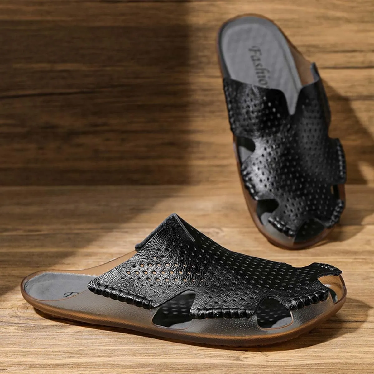 HYDLONGR Men's Women's Summer Light Weight Cowhide Garden Sandals Beach Slippers Clogs Shoes