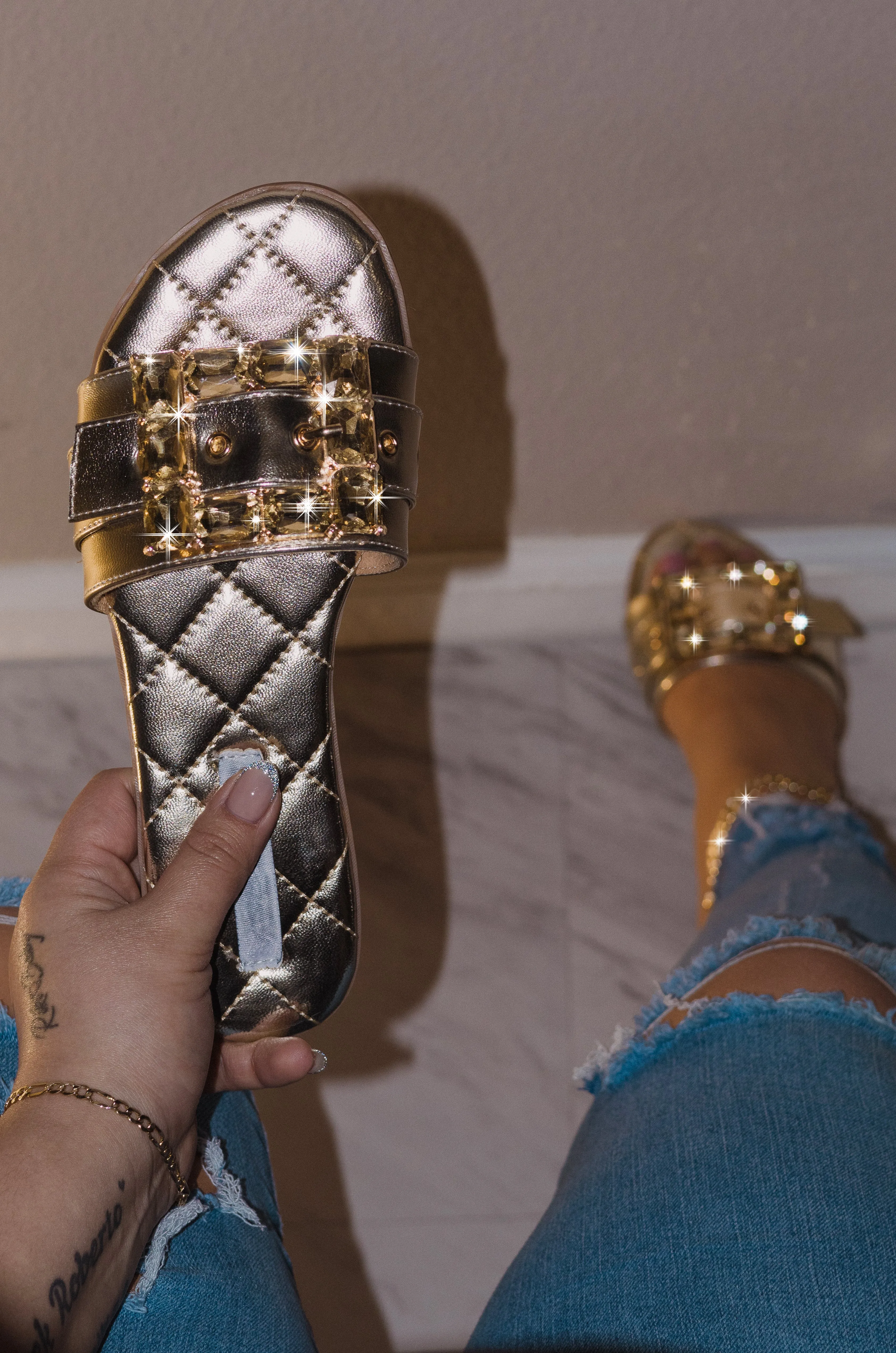 Isabel - Slip-On Sandals with Rhinestone Details, Cushioned Insole, Ideal for Adding Sparkle to Your Wardrobe