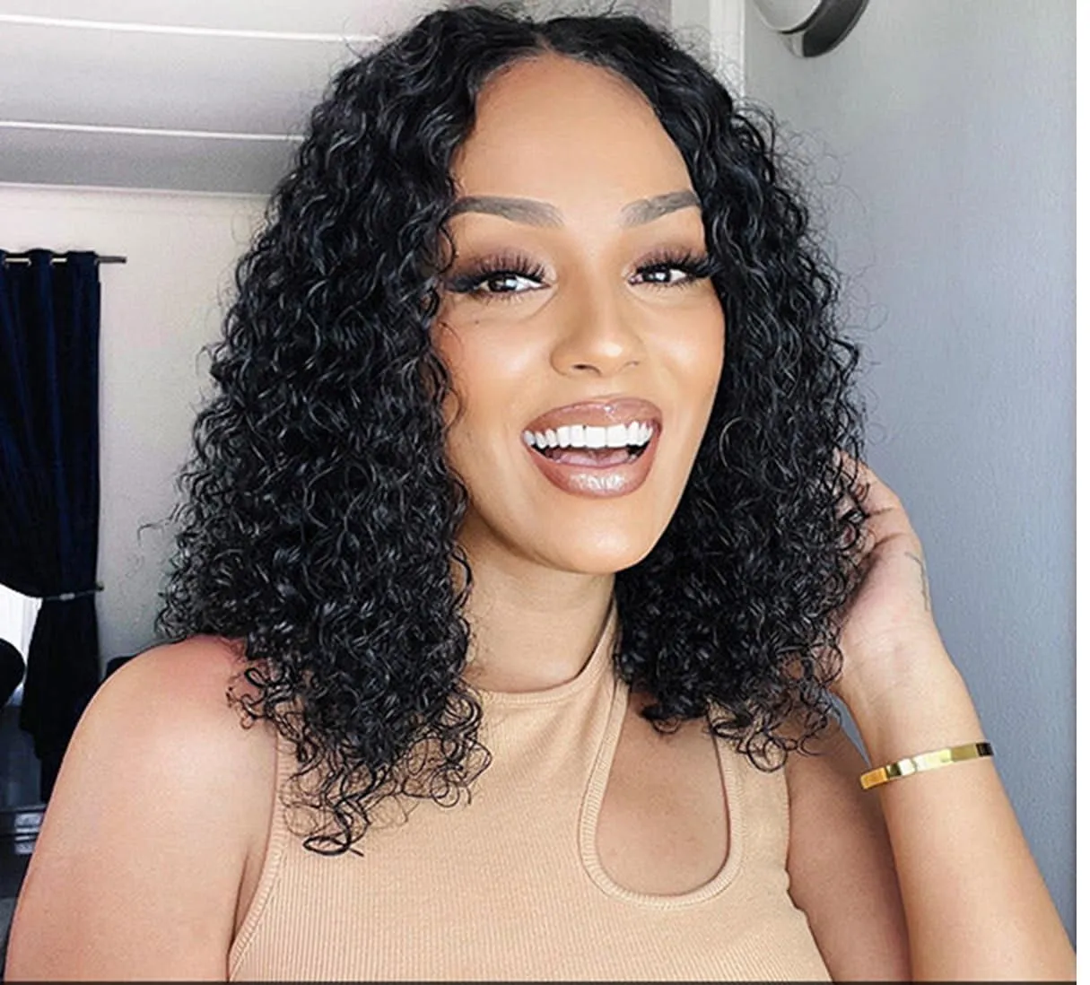 ISEE Hair Wear and Go Glueless Wigs Bob Wigs Human Hair Pre Plucked Water Wave Lace Front Wigs Human Hair Upgraded No Glue Transparent Lace Closure Wigs Human Hair for Women Natural Black 14 Inch