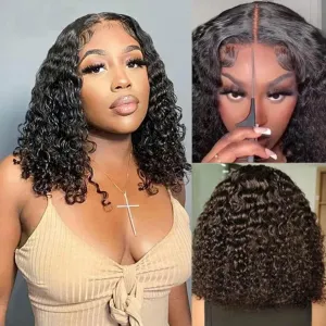 ISEE Hair Wear and Go Glueless Wigs Bob Wigs Human Hair Pre Plucked Water Wave Lace Front Wigs Human Hair Upgraded No Glue Transparent Lace Closure Wigs Human Hair for Women Natural Black 14 Inch