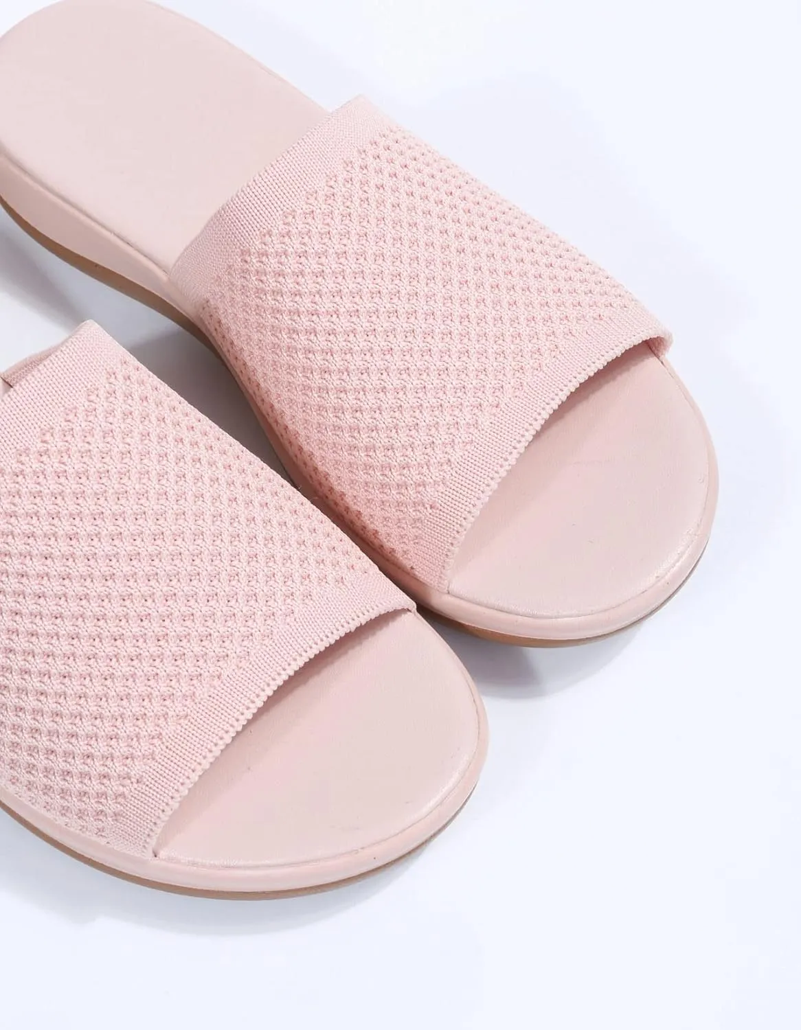 JITUUE Women's Mesh Synthetic Leather Open Toe Platform Slippers Cushioned Sole Flat Sandals