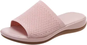 JITUUE Women's Mesh Synthetic Leather Open Toe Platform Slippers Cushioned Sole Flat Sandals