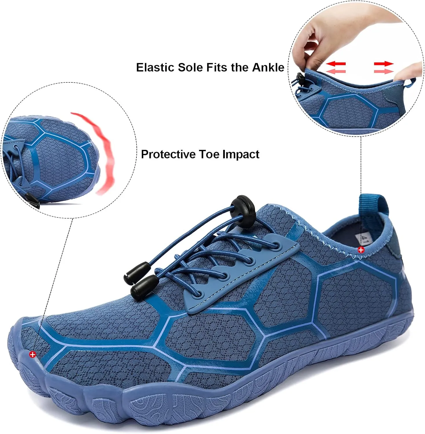 Josaywin Men's Water Shoes Barefoot Quick-Dry Sports Aqua Socks for Swim Diving Surf Pool Aqua Sports Beach Walking Wide Toe Shoes