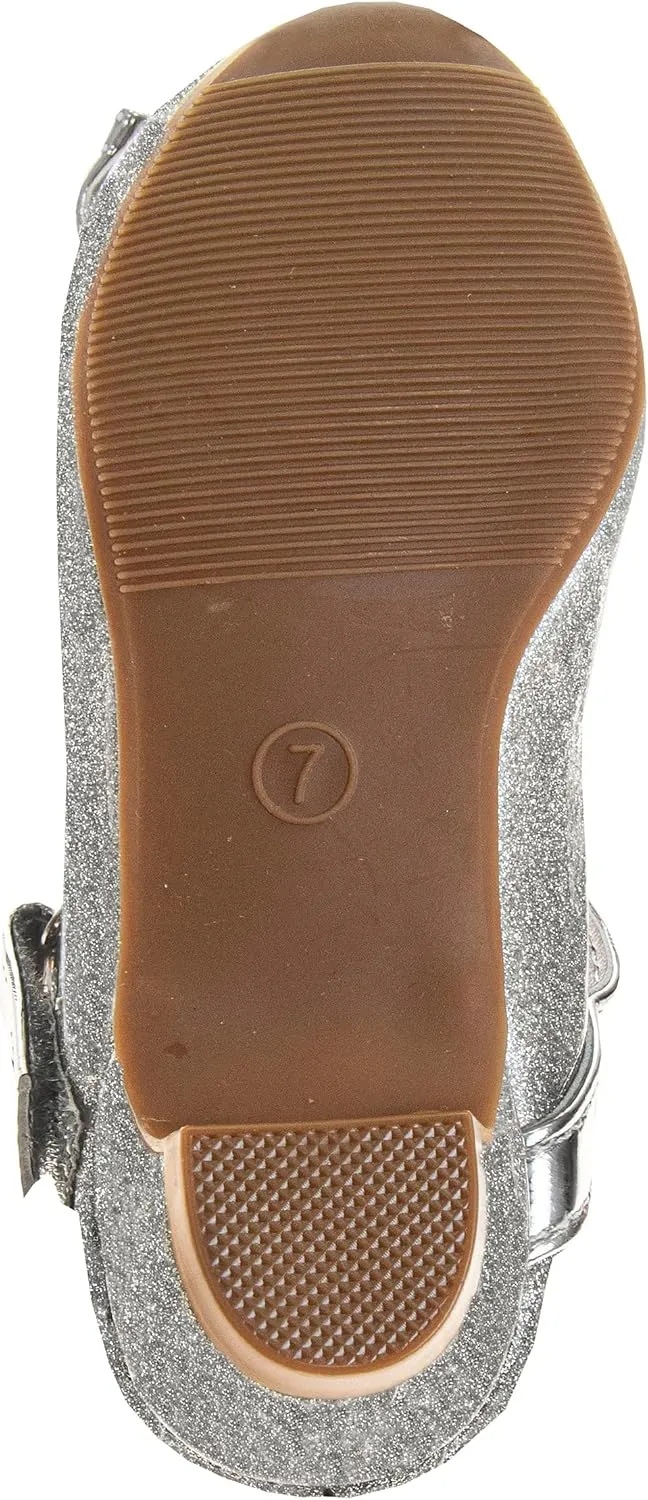 Josmo Sparkly Colors Girl Dress Shoes with Bow, Rubber Sole Closed Toe Block Heel Shoes for Toddler to Big Kid, Comfortable Formal and Party Wear Slip-On Pumps