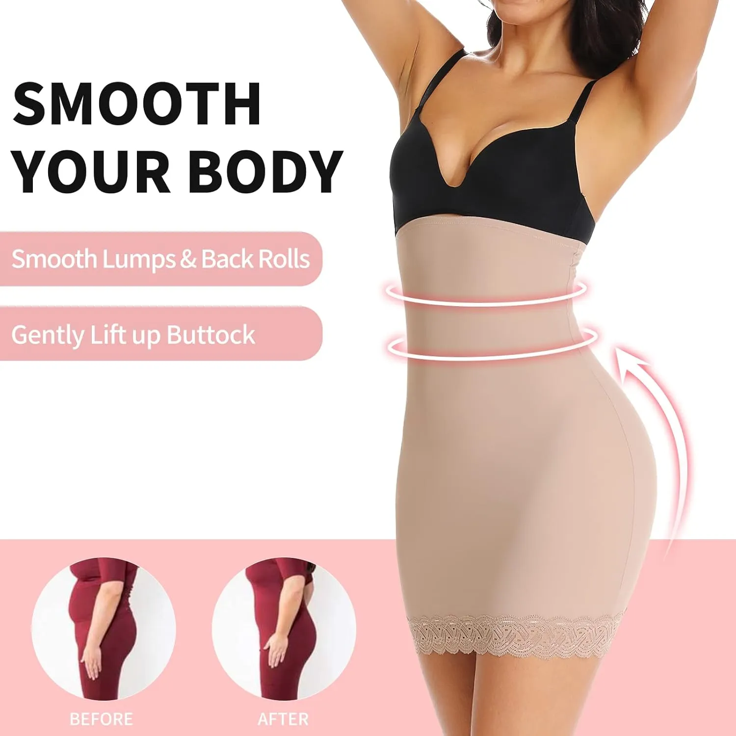 JOYSHAPER Shapewear Dress Slip for Under Dresses Half Slip Tummy Control Seamless Slimming Slip Body Shaper