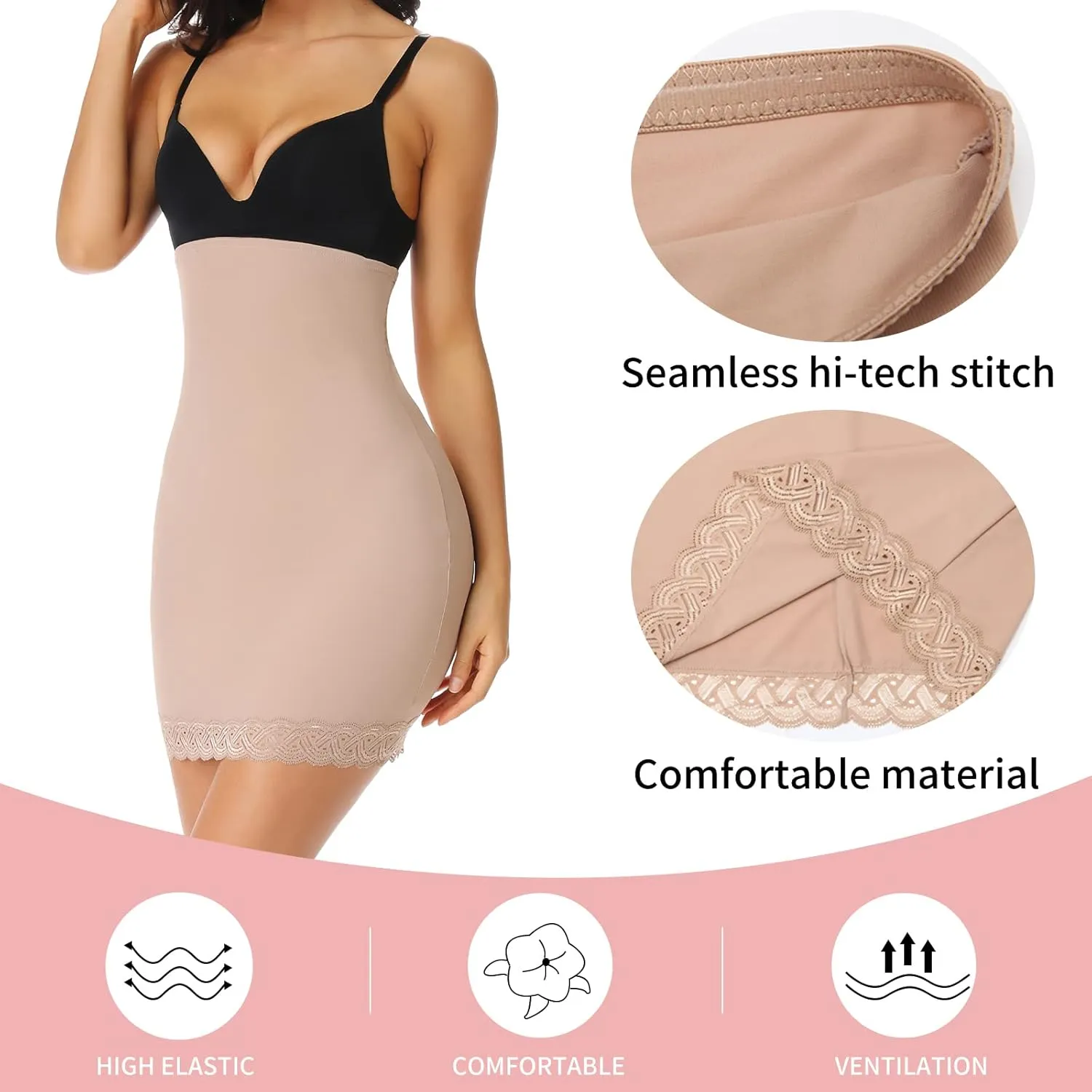 JOYSHAPER Shapewear Dress Slip for Under Dresses Half Slip Tummy Control Seamless Slimming Slip Body Shaper