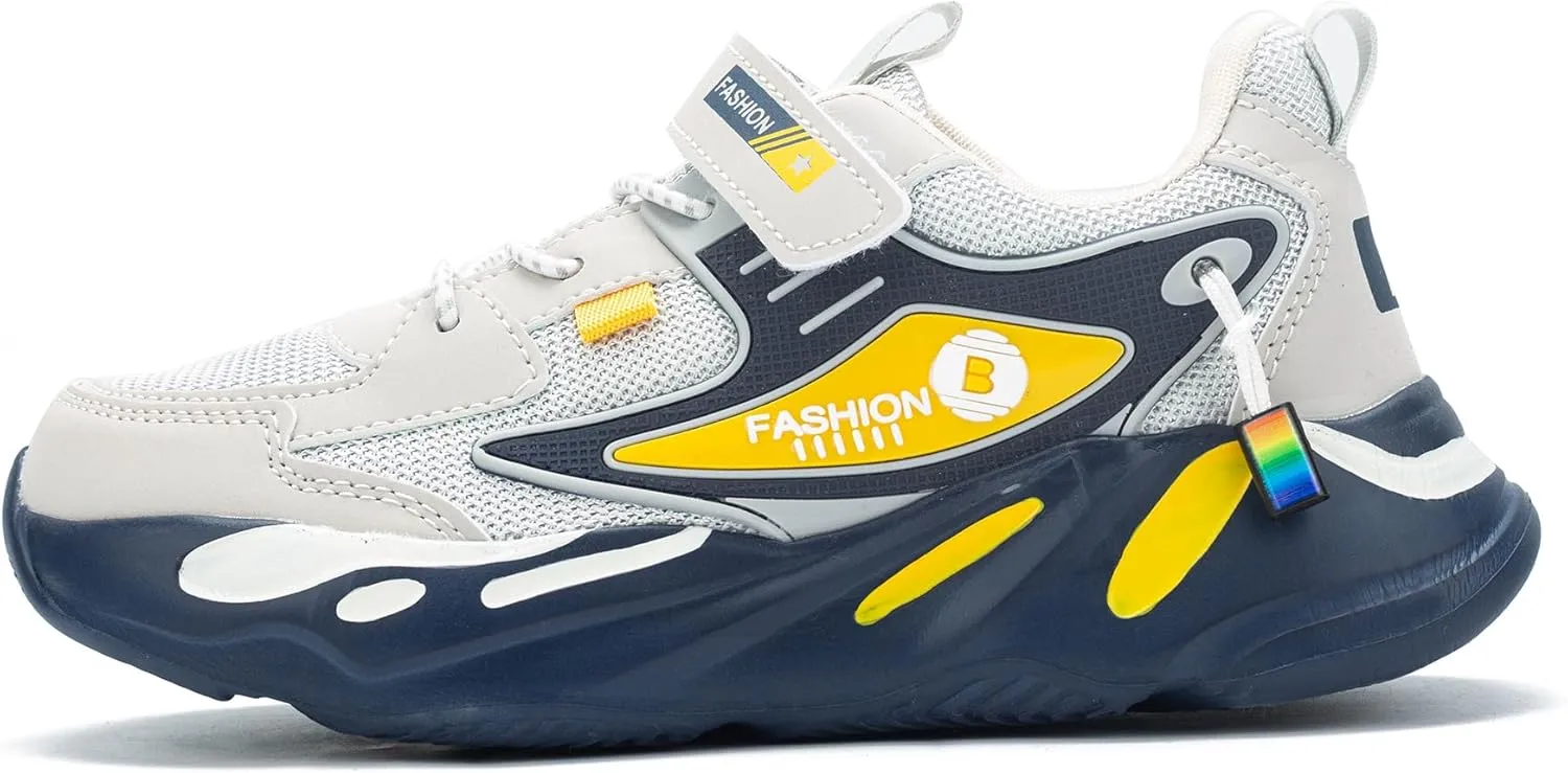 Kids Sneakers for Boys Girls Mesh Breathable Running Shoes Lightweight Hook and Loop Athletic Casual Shoes
