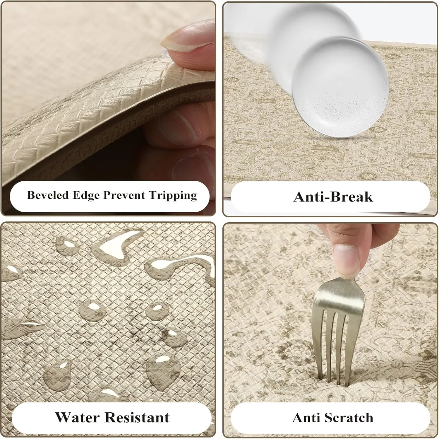 KIMODE Kitchen Mats for Floor Cushioned Anti Fatigue,Boho Farmhouse Kitchen Rugs Sets of 2,Cushioned Floor Mats Non Slip,Memory Foam Kitchen Mat for Laundry Sink Office Home,Khaki