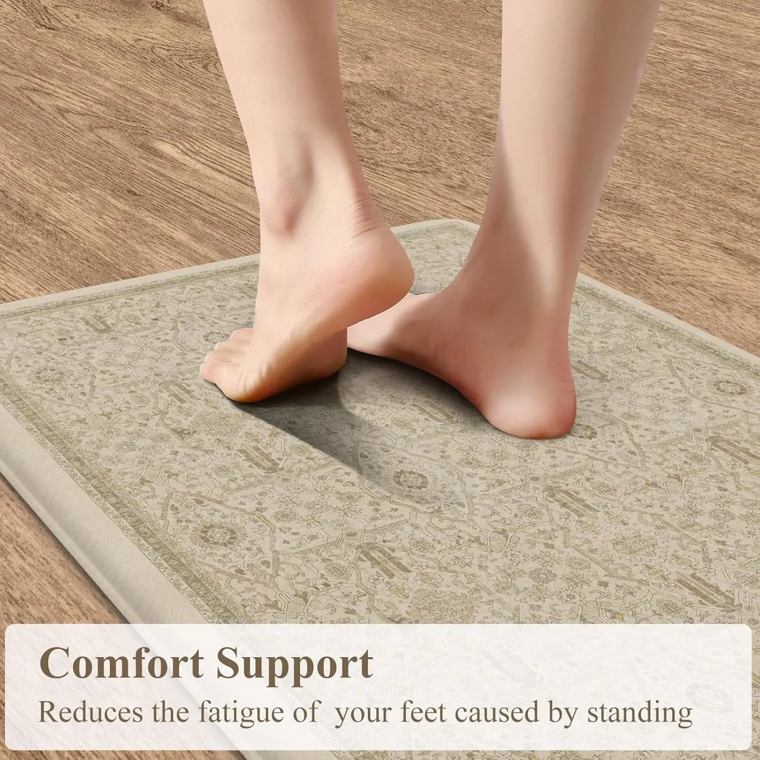 KIMODE Kitchen Mats for Floor Cushioned Anti Fatigue,Boho Farmhouse Kitchen Rugs Sets of 2,Cushioned Floor Mats Non Slip,Memory Foam Kitchen Mat for Laundry Sink Office Home,Khaki