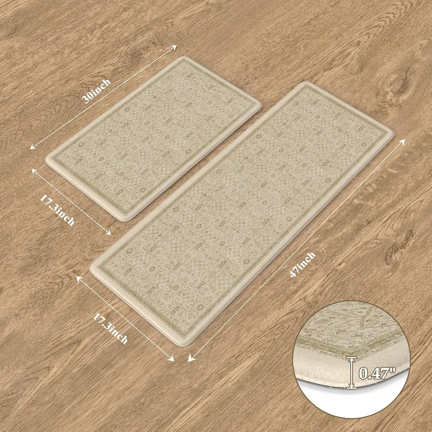 KIMODE Kitchen Mats for Floor Cushioned Anti Fatigue,Boho Farmhouse Kitchen Rugs Sets of 2,Cushioned Floor Mats Non Slip,Memory Foam Kitchen Mat for Laundry Sink Office Home,Khaki
