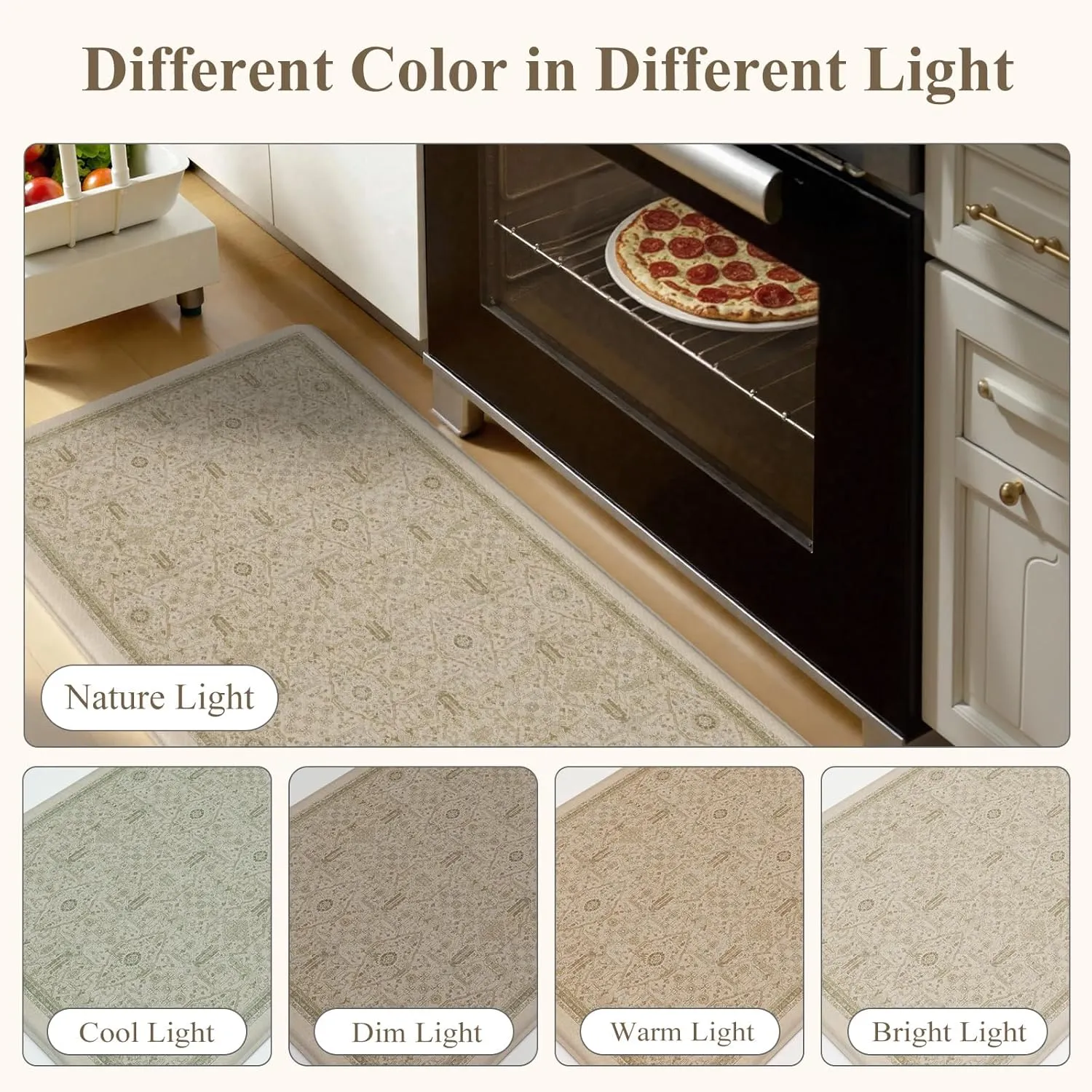 KIMODE Kitchen Mats for Floor Cushioned Anti Fatigue,Boho Farmhouse Kitchen Rugs Sets of 2,Cushioned Floor Mats Non Slip,Memory Foam Kitchen Mat for Laundry Sink Office Home,Khaki