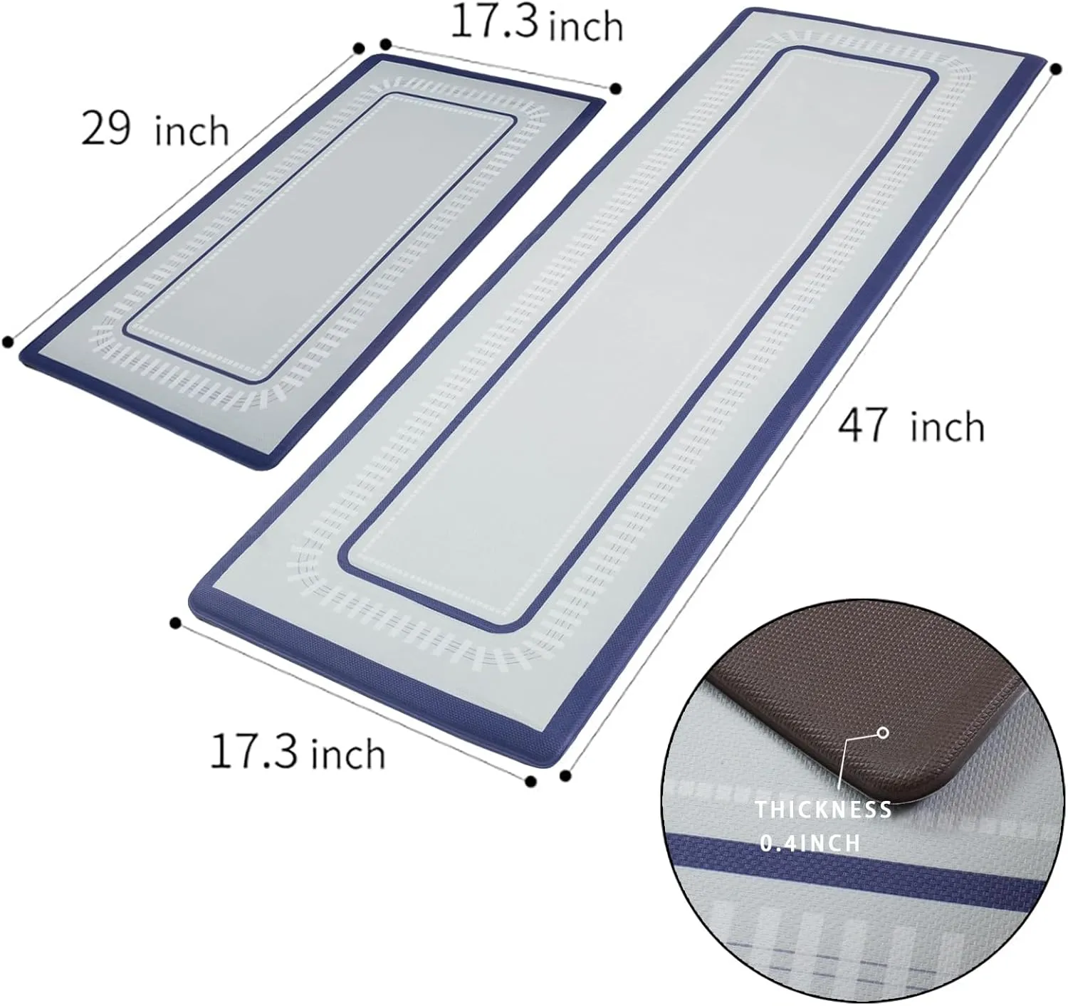 Kitchen Mat, [2 PCS] Kitchen Rugs, Cushioned Anti-Fatigue Non-Skid Waterproof Rugs, Ergonomic Comfort Standing Mat for Kitchen, Floor, Sink, Laundry, （A-Blue）