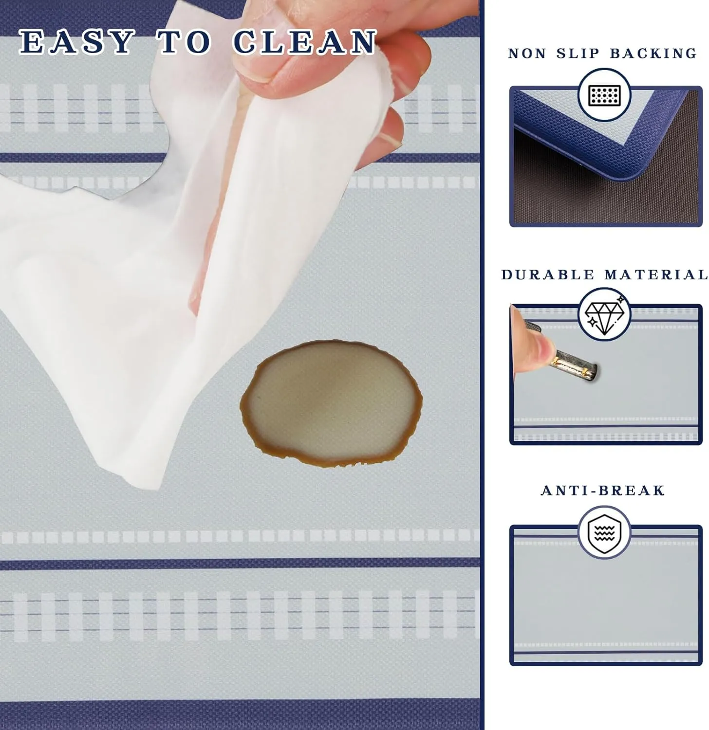 Kitchen Mat, [2 PCS] Kitchen Rugs, Cushioned Anti-Fatigue Non-Skid Waterproof Rugs, Ergonomic Comfort Standing Mat for Kitchen, Floor, Sink, Laundry, （A-Blue）