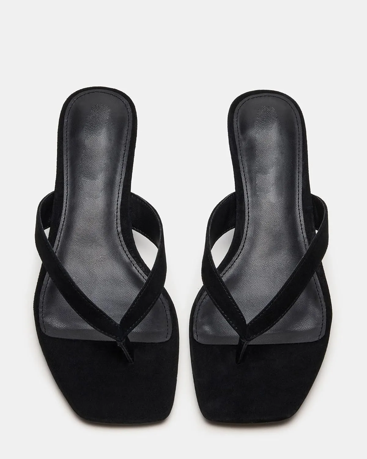 Kitten Heeled Thong Sandals for Women Suede Flip Flop Square Open Toe Slip on Slides