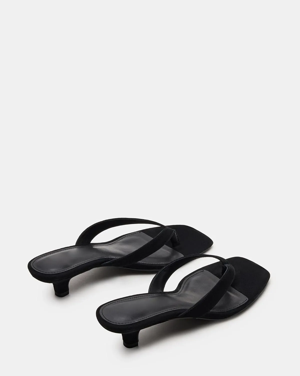 Kitten Heeled Thong Sandals for Women Suede Flip Flop Square Open Toe Slip on Slides