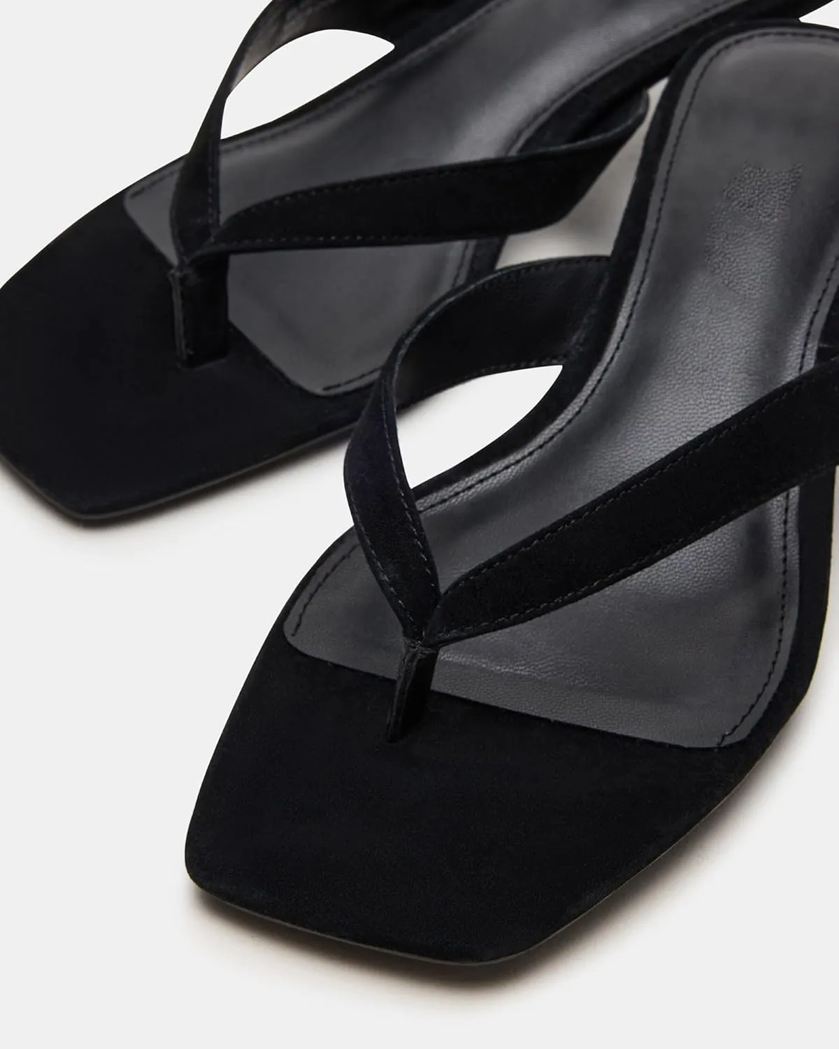 Kitten Heeled Thong Sandals for Women Suede Flip Flop Square Open Toe Slip on Slides