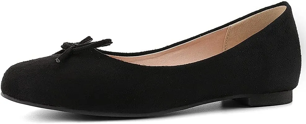 KOKOMOMO Womens Bow Round Toe Ballet Flats Slip On Ballerina Shoes