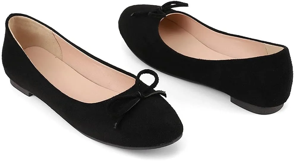 KOKOMOMO Womens Bow Round Toe Ballet Flats Slip On Ballerina Shoes