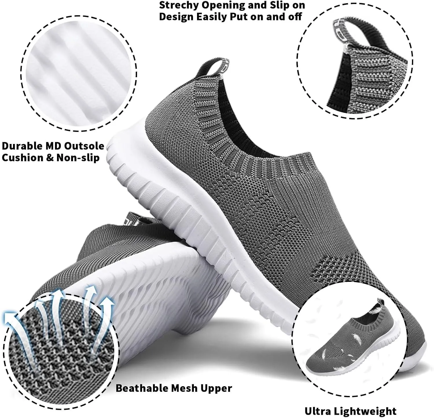 konhill Women's Walking Tennis Shoes - Lightweight Athletic Casual Gym Slip on Sneakers