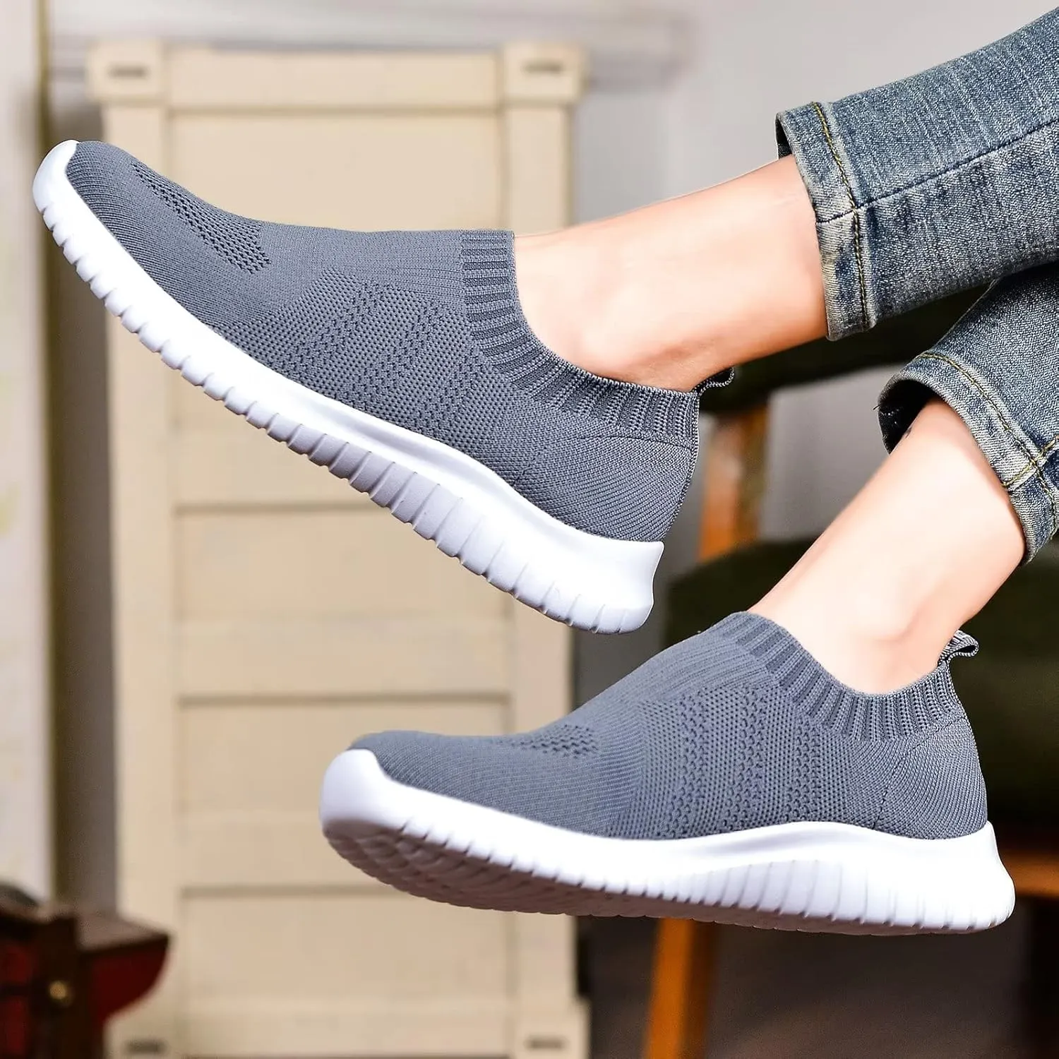 konhill Women's Walking Tennis Shoes - Lightweight Athletic Casual Gym Slip on Sneakers