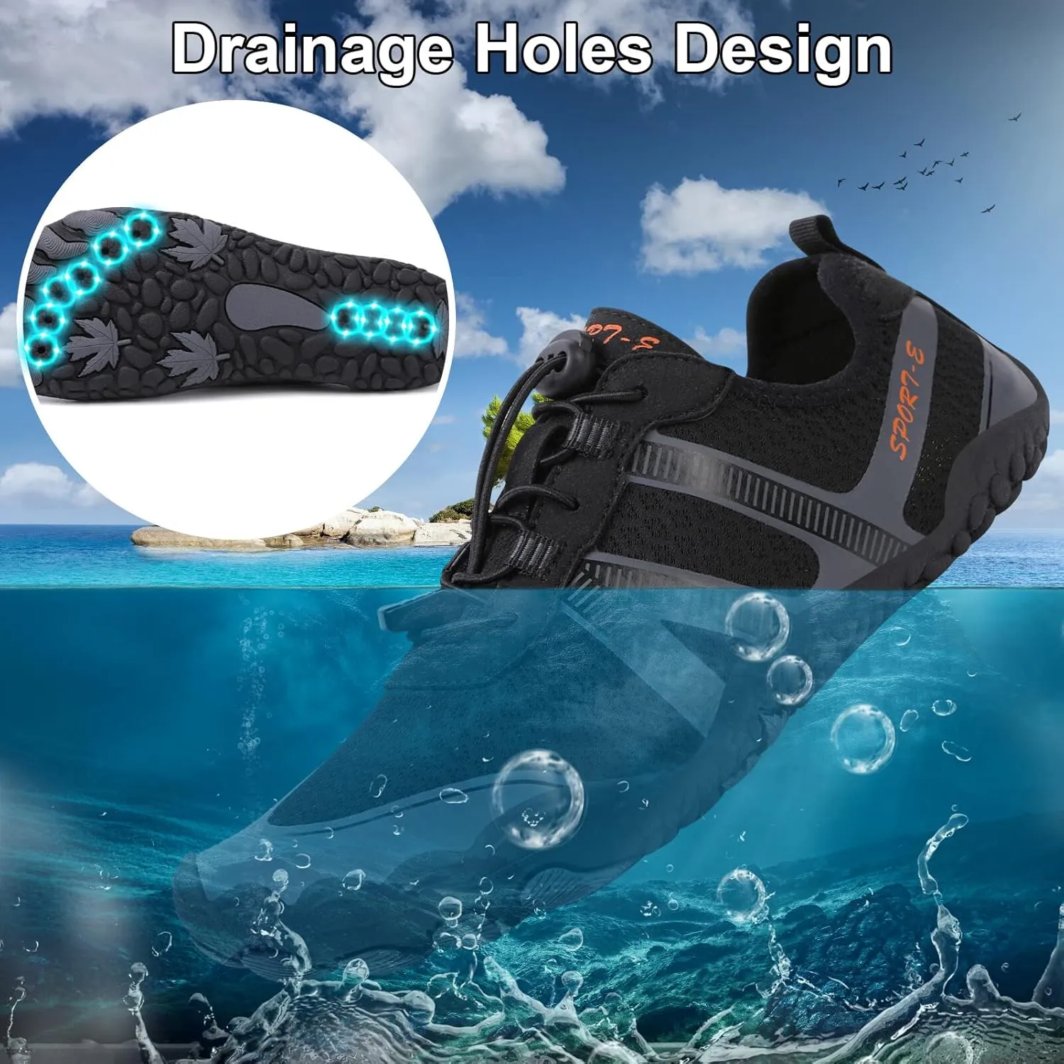 KUNWFNIX Water Shoes for Men Women Quick Dry Water Sports Barefoot Shoes Aqua Socks for Swim Beach Pool Surf Yoga for Women Men