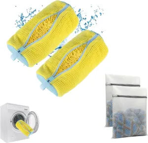 Laundry shoe bag,For Sneakers,15''×7'',Eco-Friendly,360°Clean shoe bag for washing machine, Time-Saving shoe laundry bag, shoe washing machine bag for Travel & Dorm (2PCS   2PCS Yellow)