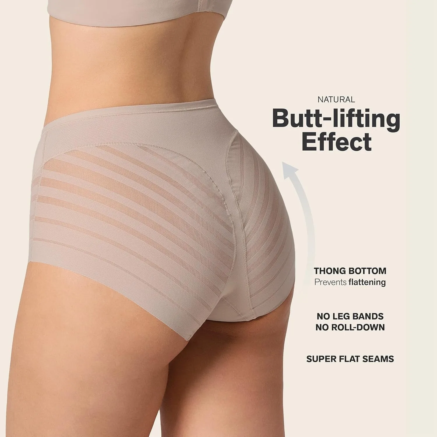 Leonisa High Waisted Invisible Tummy Control Shapewear for Women - Stripe Lace Ladies Underwear Panties
