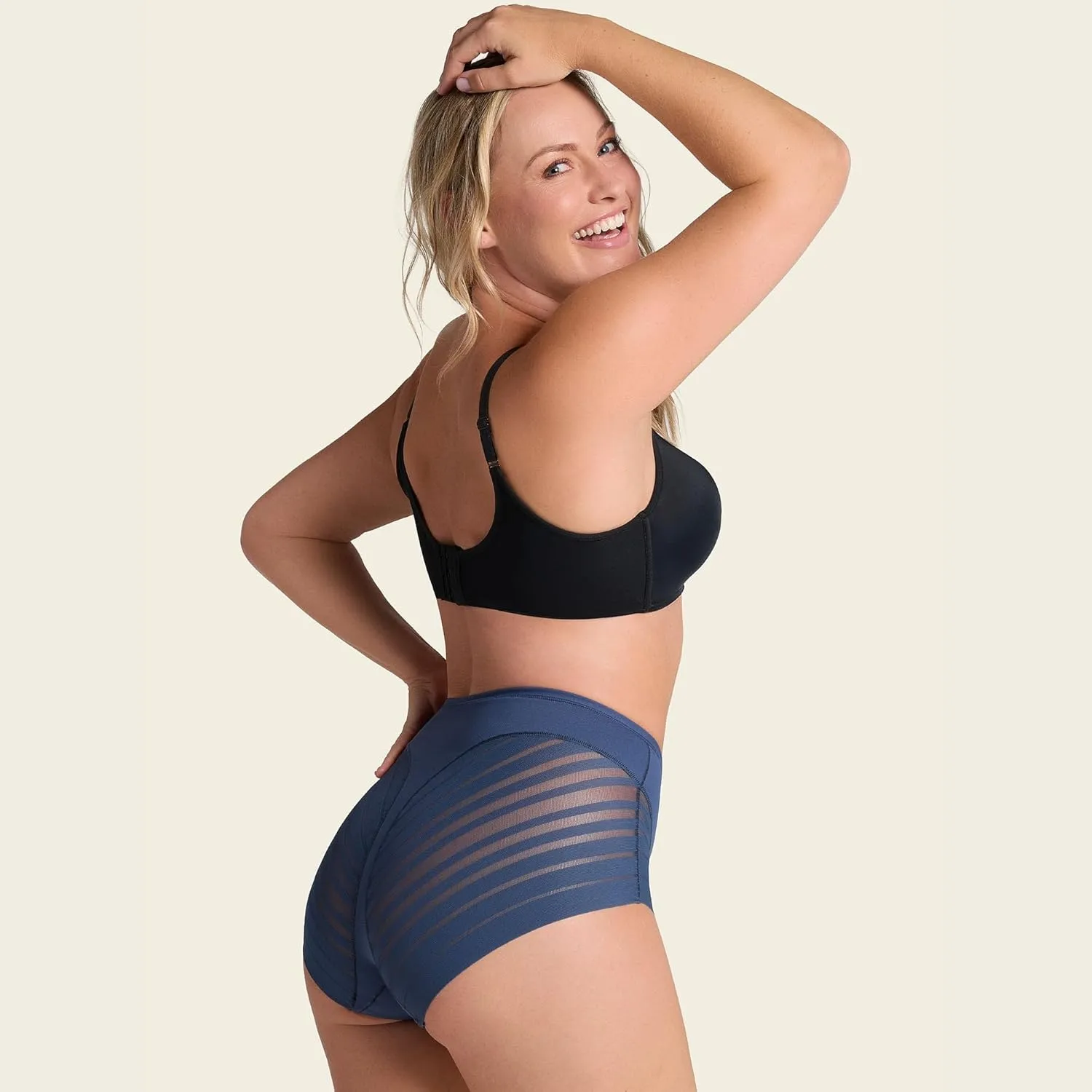 Leonisa High Waisted Invisible Tummy Control Shapewear for Women - Stripe Lace Ladies Underwear Panties