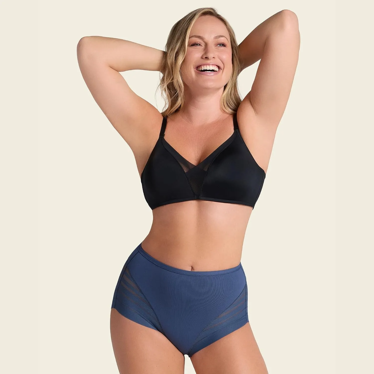 Leonisa High Waisted Invisible Tummy Control Shapewear for Women - Stripe Lace Ladies Underwear Panties