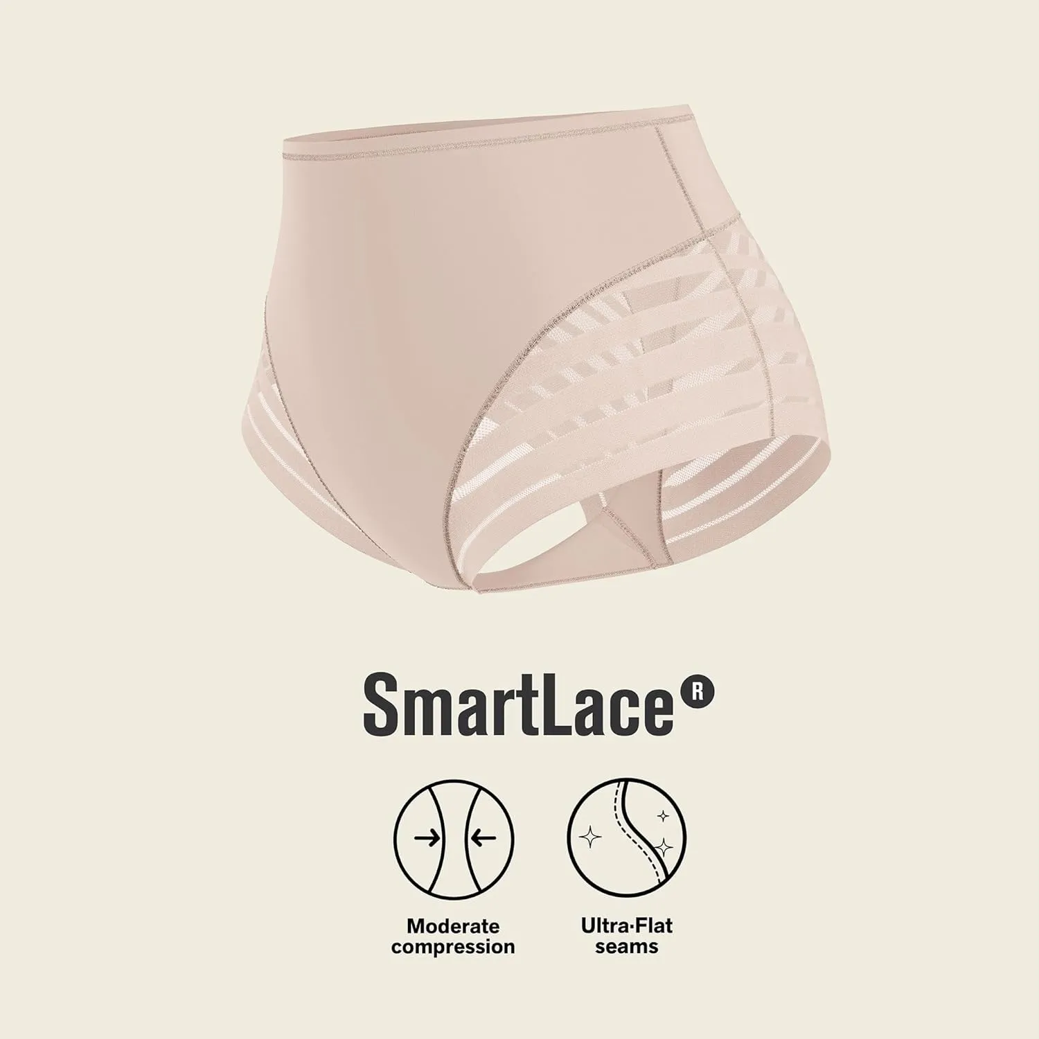 Leonisa High Waisted Invisible Tummy Control Shapewear for Women - Stripe Lace Ladies Underwear Panties