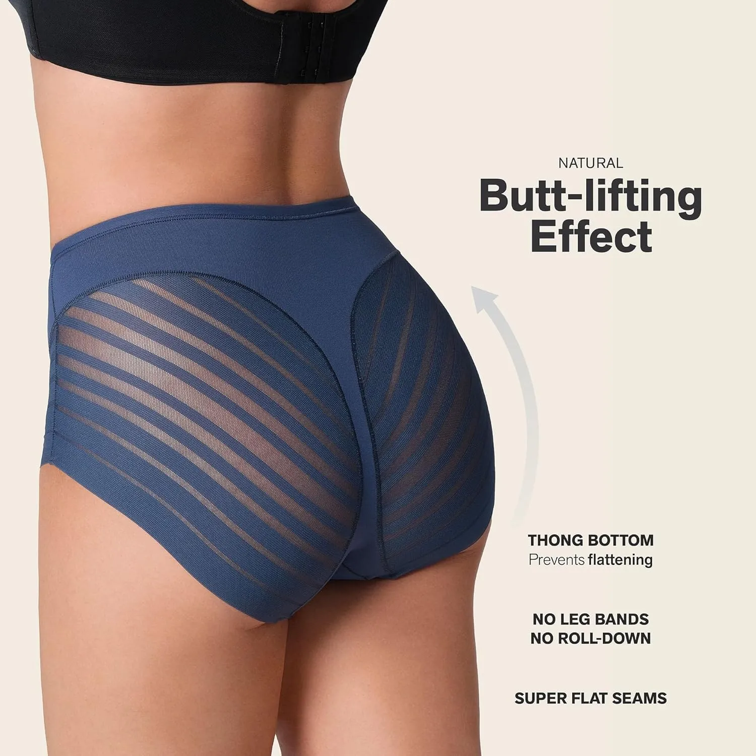 Leonisa High Waisted Invisible Tummy Control Shapewear for Women - Stripe Lace Ladies Underwear Panties
